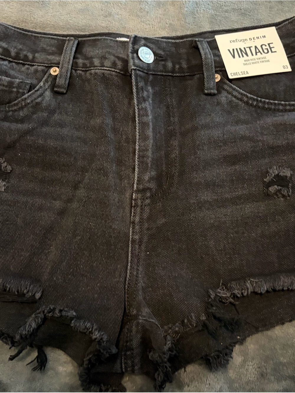 refuge Black Distressed High-Rise Denim Shorts